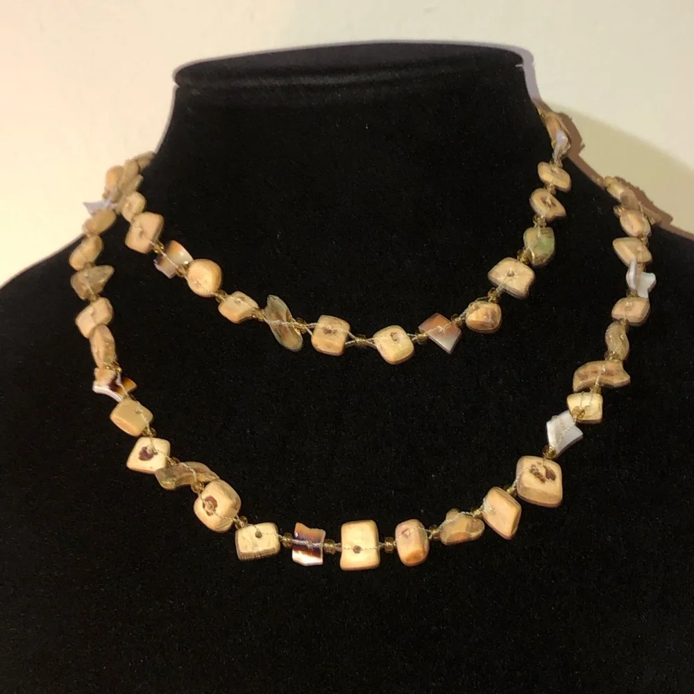 Vintage Driftwood Distressed Wood Beaded Long Strand Necklace MOD Brutalist Edgy - Picture 5 of 11